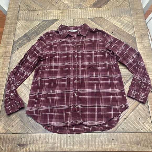 Sonoma Tops - Sonoma Women's Burgundy Plaid Button Down Shirt